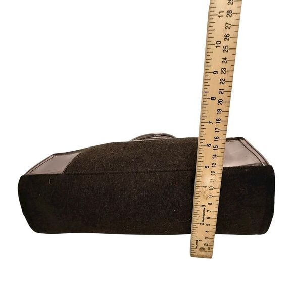 Tory Burch Women's Felt Wool w Metallic Patent Leather Detail Ella Tote Bag Brow - Picture 7 of 10